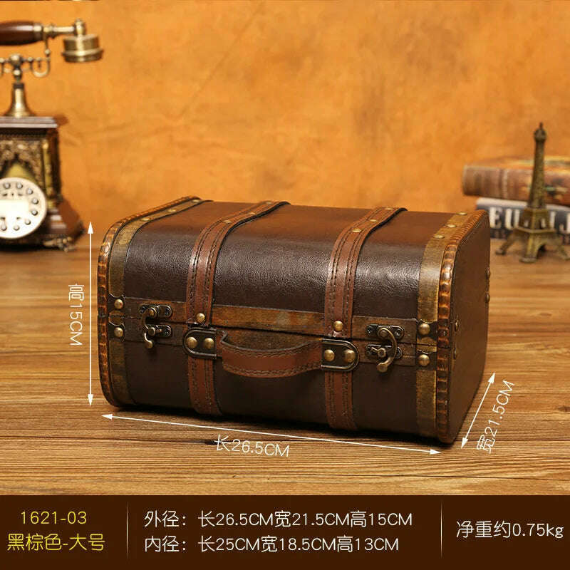 Vintage Traveling Suitcase Wooden Storage Box Treasure Chest Script Props Box Photography Antique Wooden Box - KIMLUD