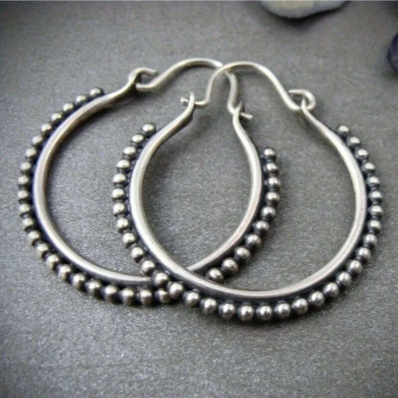 Vintage Tribal Silver Color Hoop Contemporary Earring Unique Handmade Earrings Jewelry Gifts for Her - KIMLUD