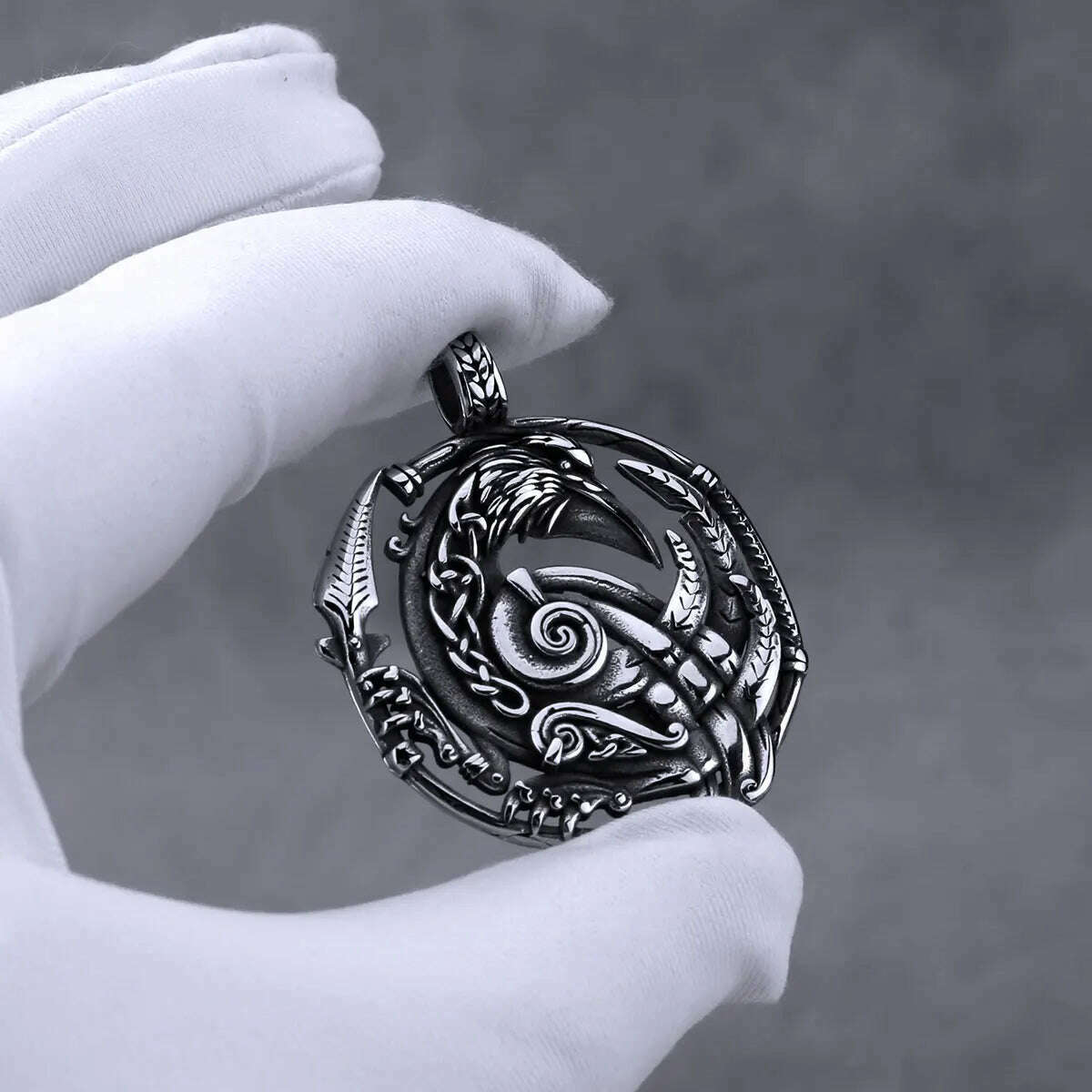 KIMLUD, Vintage Viking Crow Arrow Necklace Men Stainless Steel Norse Mythology Raven Rune Pendant Necklace Scandinavian Jewelry Gift, chainless, KIMLUD APPAREL - Womens Clothes