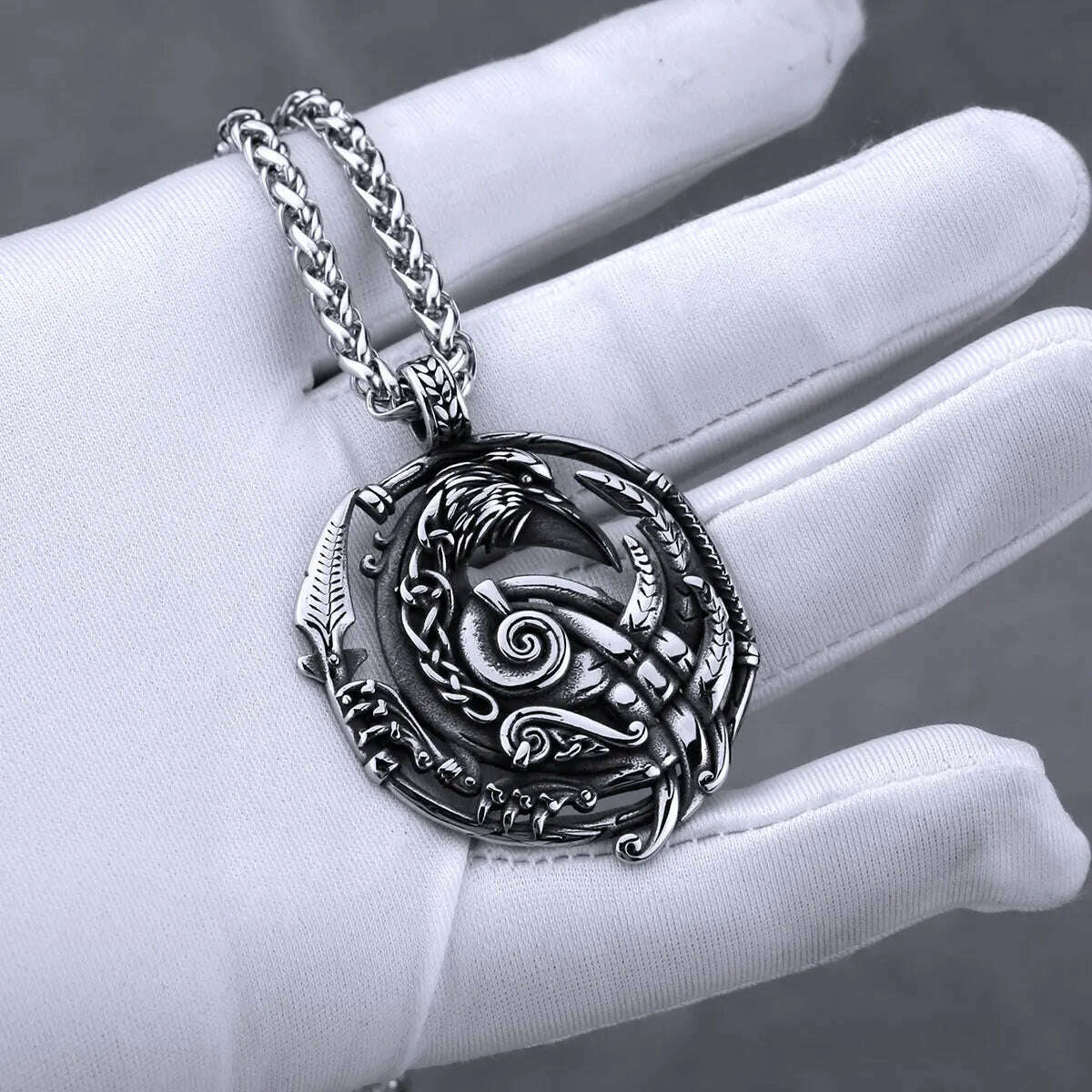 KIMLUD, Vintage Viking Crow Arrow Necklace Men Stainless Steel Norse Mythology Raven Rune Pendant Necklace Scandinavian Jewelry Gift, pendants and chain, KIMLUD APPAREL - Womens Clothes