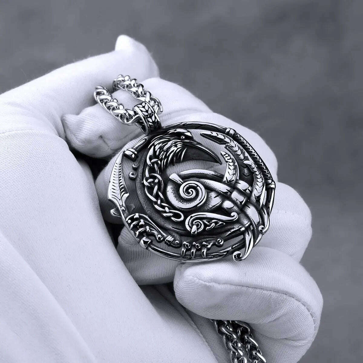 KIMLUD, Vintage Viking Crow Arrow Necklace Men Stainless Steel Norse Mythology Raven Rune Pendant Necklace Scandinavian Jewelry Gift, KIMLUD Womens Clothes