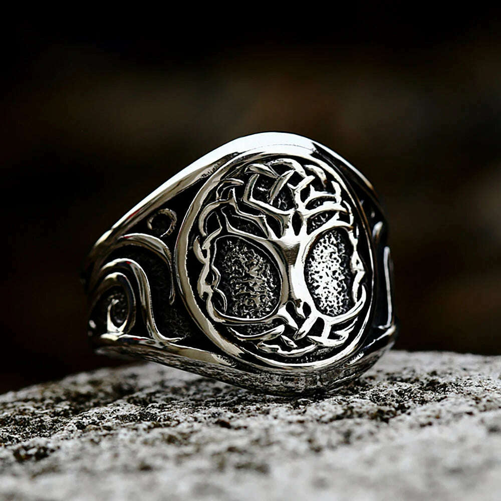 KIMLUD, Vintage Viking Tree Of Life Ring For Men Nordic Mythology Stainless Steel Yggdrasils Ring Fashion Amulet Viking Jewelry Gift, WHITE / 13, KIMLUD Womens Clothes