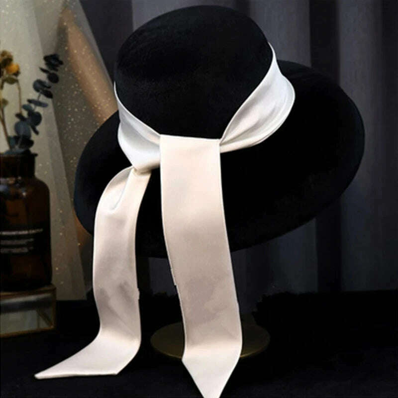 KIMLUD, Vintage Wedding Hats Black Velvet Ribbon Bridal Hats Hepburn Style Top Hat Elegant Bridal Head Accessories Fascinator Hats 2021, KIMLUD Womens Clothes