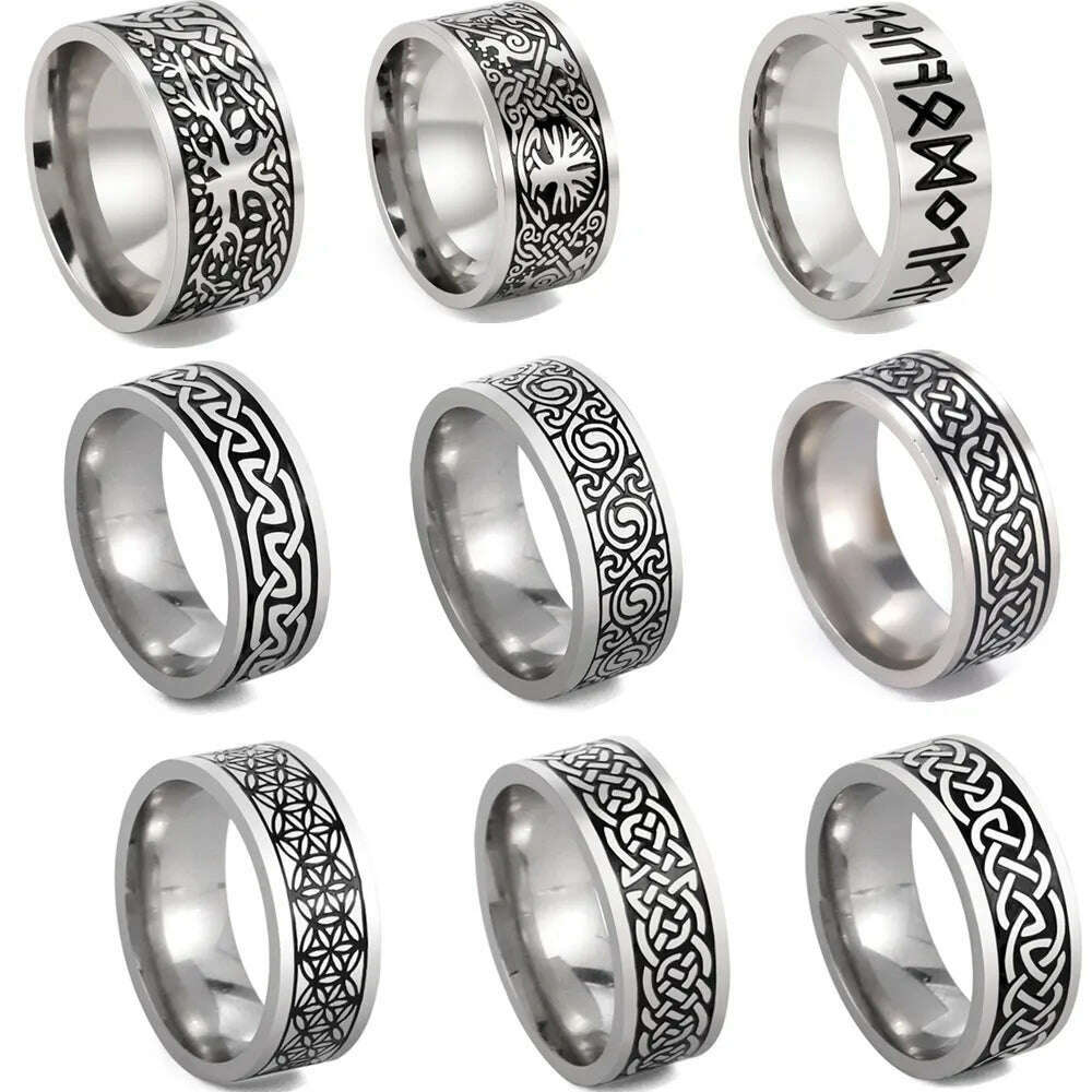 Vintage Wicca Celtic Knot Weave Viking Symbols Stainless Steel Mens Women Luck Tree Rings Simple for Girl Boyfriend Jewelry Gift - KIMLUD