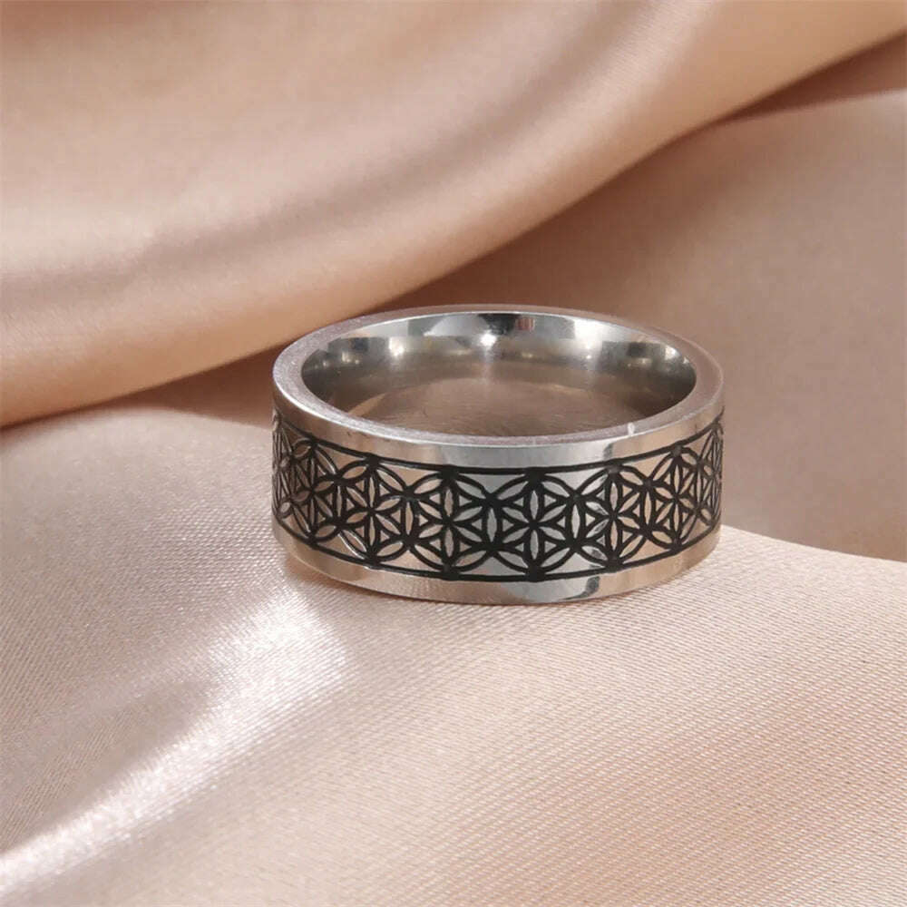 KIMLUD, Vintage Wicca Celtic Knot Weave Viking Symbols Stainless Steel Mens Women Luck Tree Rings Simple for Girl Boyfriend Jewelry Gift, KIMLUD Womens Clothes