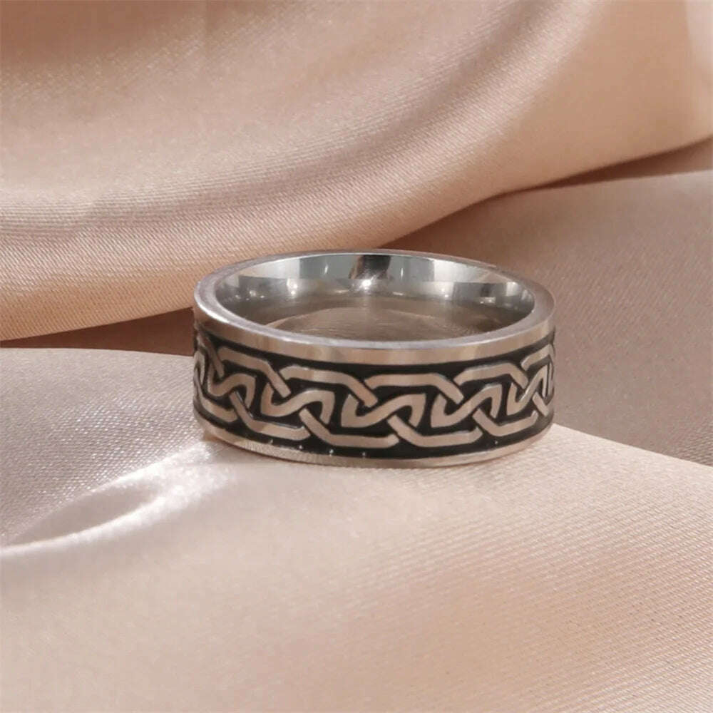 KIMLUD, Vintage Wicca Celtic Knot Weave Viking Symbols Stainless Steel Mens Women Luck Tree Rings Simple for Girl Boyfriend Jewelry Gift, KIMLUD Womens Clothes