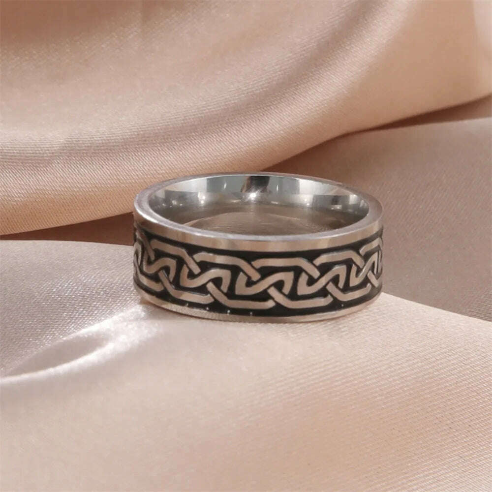 Vintage Wicca Celtic Knot Weave Viking Symbols Stainless Steel Mens Women Luck Tree Rings Simple for Girl Boyfriend Jewelry Gift - KIMLUD