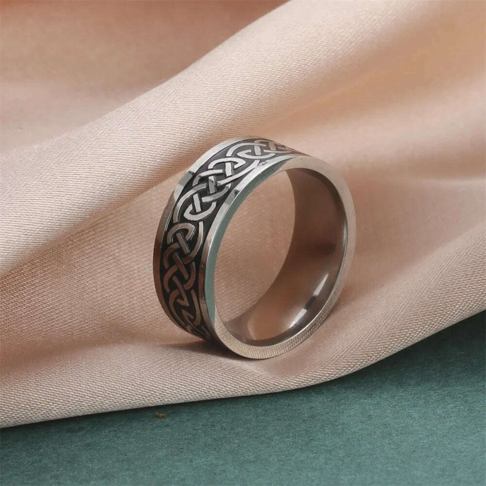 Vintage Wicca Celtic Knot Weave Viking Symbols Stainless Steel Mens Women Luck Tree Rings Simple for Girl Boyfriend Jewelry Gift - KIMLUD