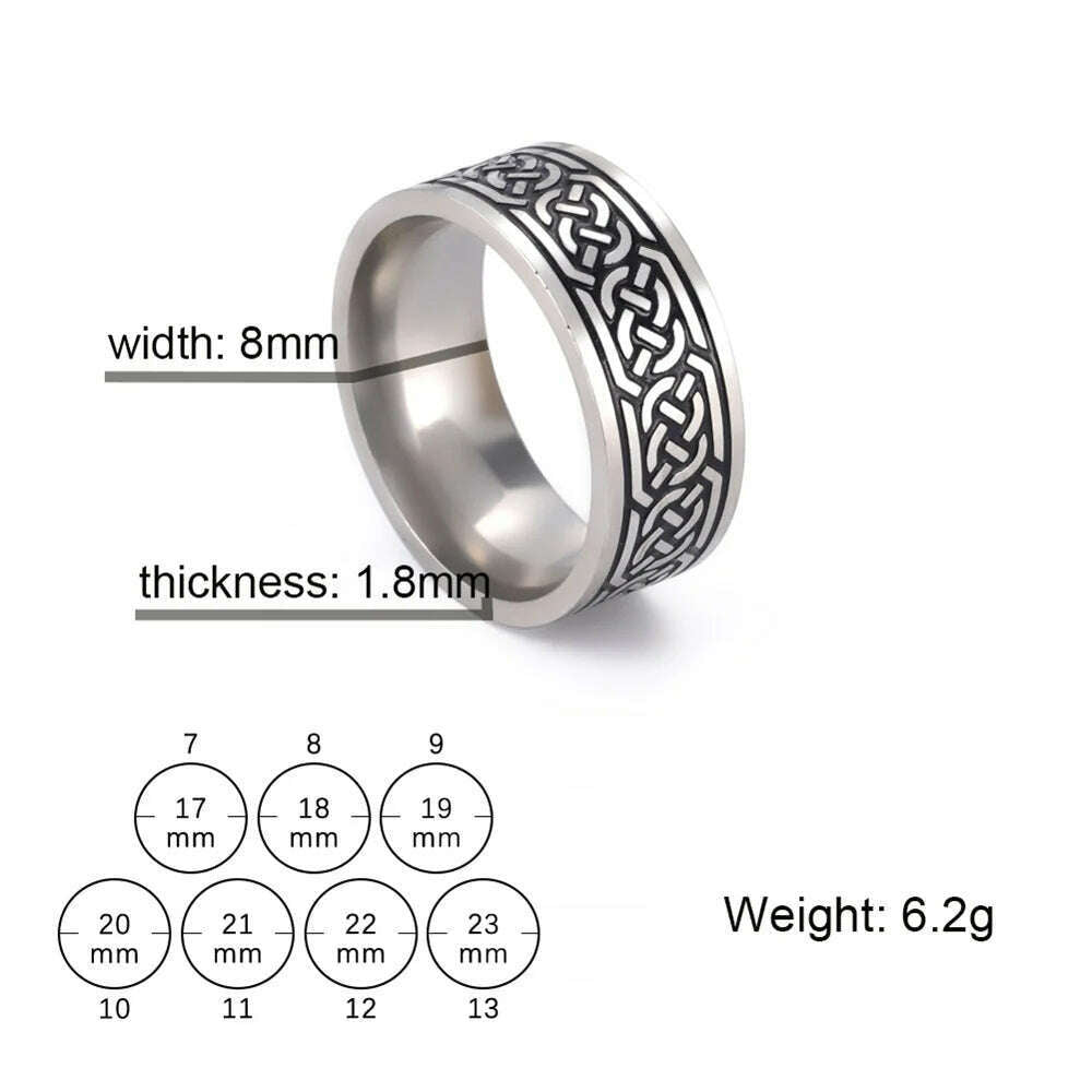KIMLUD, Vintage Wicca Celtic Knot Weave Viking Symbols Stainless Steel Mens Women Luck Tree Rings Simple for Girl Boyfriend Jewelry Gift, 4 / 7, KIMLUD Womens Clothes