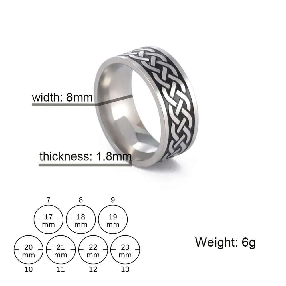 KIMLUD, Vintage Wicca Celtic Knot Weave Viking Symbols Stainless Steel Mens Women Luck Tree Rings Simple for Girl Boyfriend Jewelry Gift, 5 / 7, KIMLUD Womens Clothes