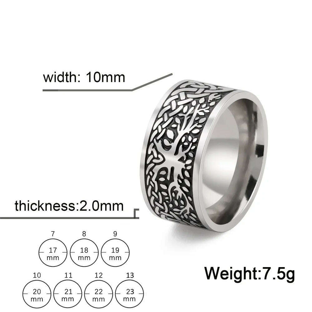 KIMLUD, Vintage Wicca Celtic Knot Weave Viking Symbols Stainless Steel Mens Women Luck Tree Rings Simple for Girl Boyfriend Jewelry Gift, 6 / 8, KIMLUD Womens Clothes