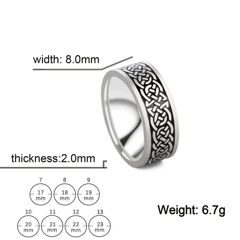 KIMLUD, Vintage Wicca Celtic Knot Weave Viking Symbols Stainless Steel Mens Women Luck Tree Rings Simple for Girl Boyfriend Jewelry Gift, 2 / 7, KIMLUD Womens Clothes
