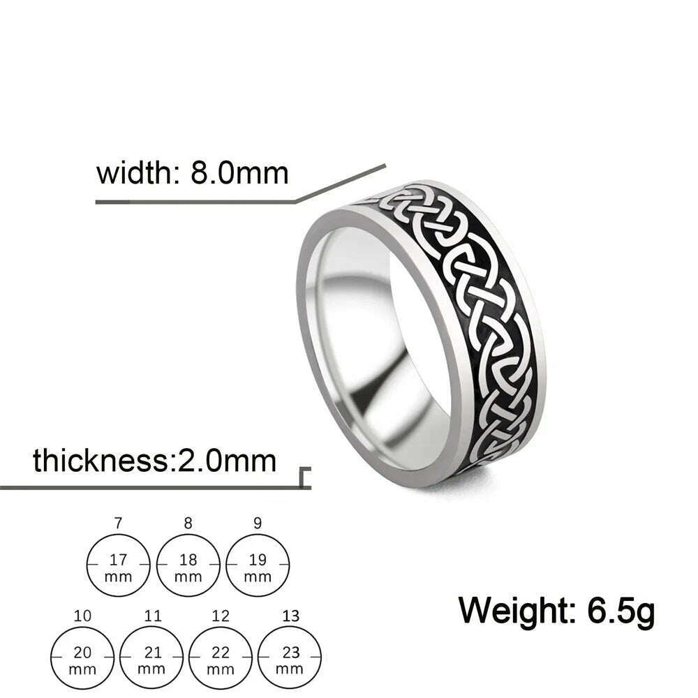 KIMLUD, Vintage Wicca Celtic Knot Weave Viking Symbols Stainless Steel Mens Women Luck Tree Rings Simple for Girl Boyfriend Jewelry Gift, 7 / 9, KIMLUD Womens Clothes