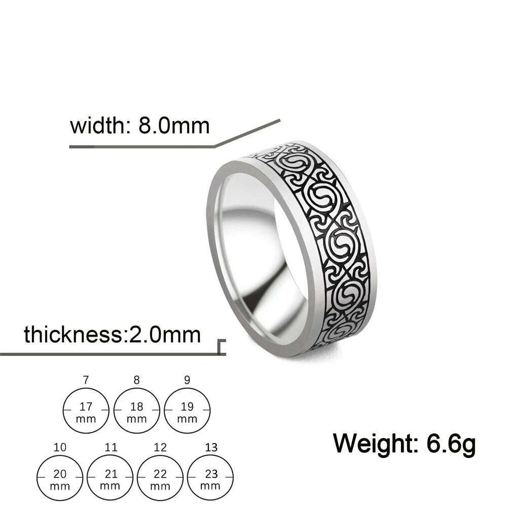 KIMLUD, Vintage Wicca Celtic Knot Weave Viking Symbols Stainless Steel Mens Women Luck Tree Rings Simple for Girl Boyfriend Jewelry Gift, 8 / 7, KIMLUD Womens Clothes