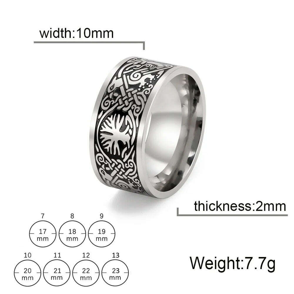 KIMLUD, Vintage Wicca Celtic Knot Weave Viking Symbols Stainless Steel Mens Women Luck Tree Rings Simple for Girl Boyfriend Jewelry Gift, 9 / 7, KIMLUD Womens Clothes