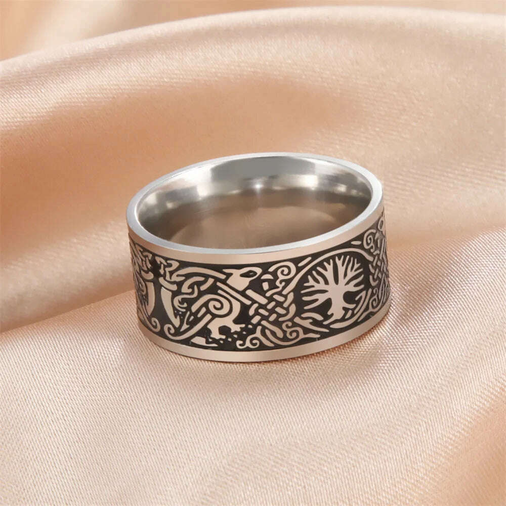 Vintage Wicca Celtic Knot Weave Viking Symbols Stainless Steel Mens Women Luck Tree Rings Simple for Girl Boyfriend Jewelry Gift - KIMLUD