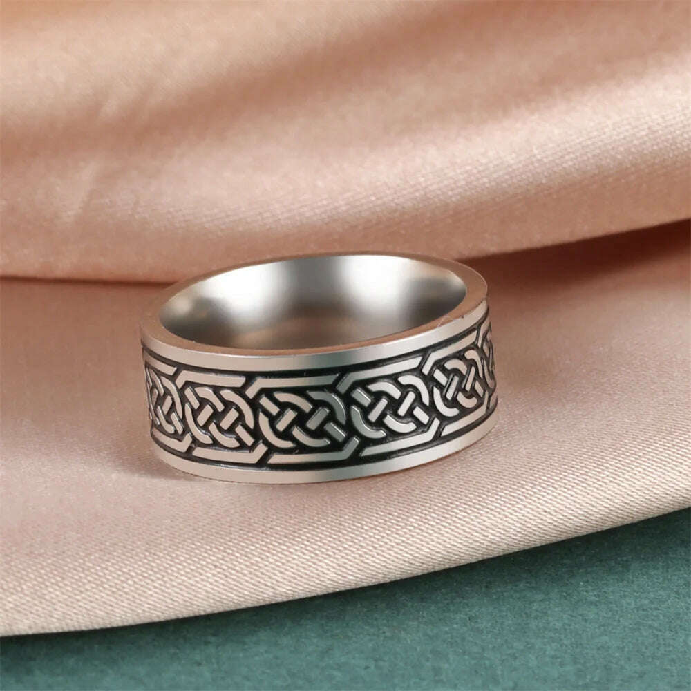 KIMLUD, Vintage Wicca Celtic Knot Weave Viking Symbols Stainless Steel Mens Women Luck Tree Rings Simple for Girl Boyfriend Jewelry Gift, KIMLUD Womens Clothes