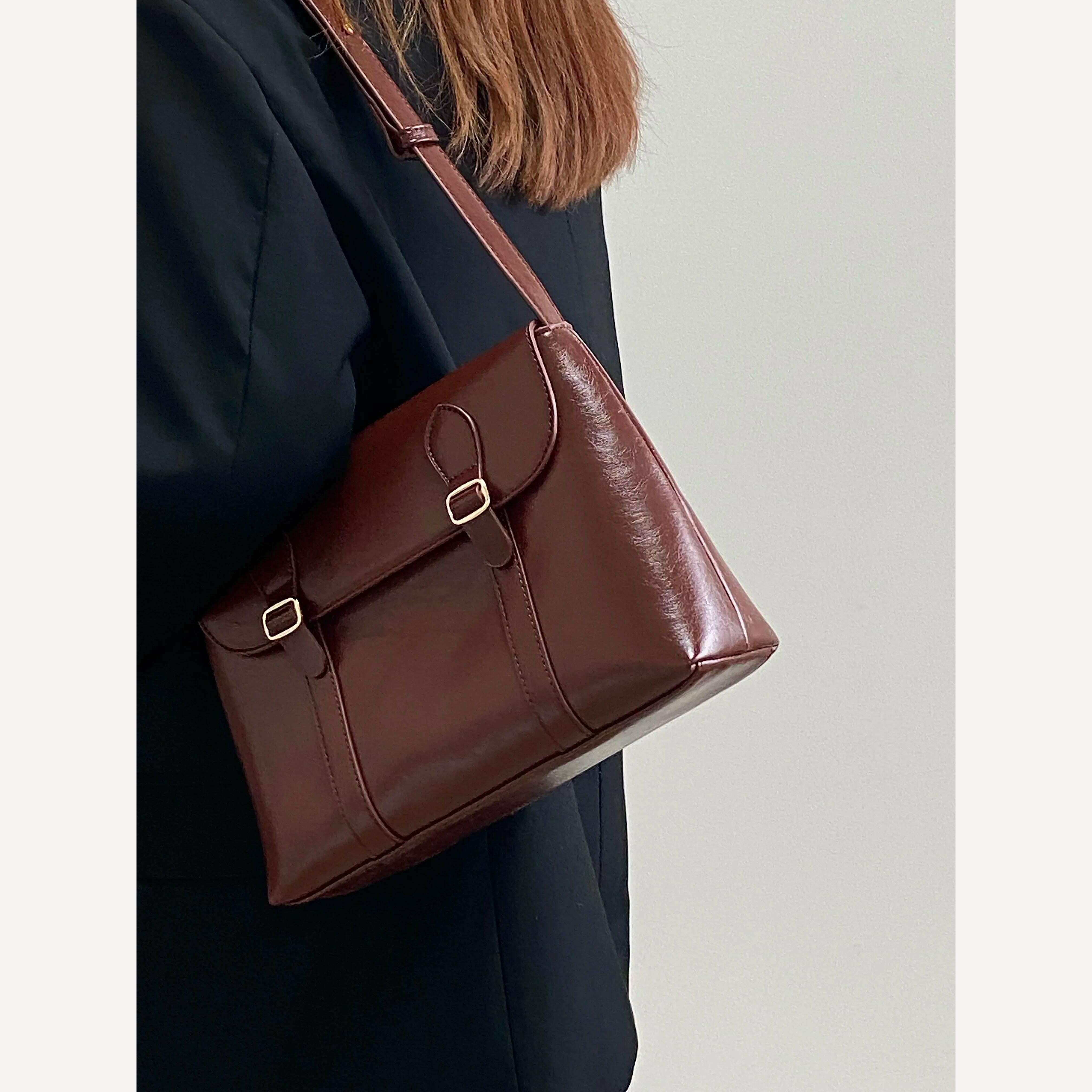 Vintage Women's Shoulder Bag Large Capacity Ladies Tote Purse Handbags Pu Leather Female Messenger Bags College Girls Book Bag - KIMLUD