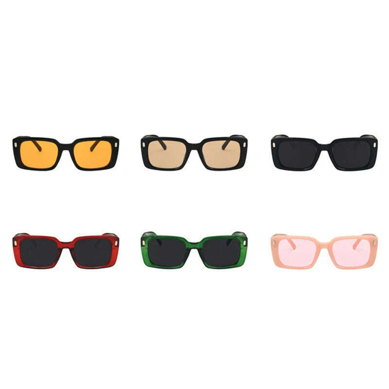 KIMLUD, Vintage Yellow Rectangle Sunglasses Women Fashion Design Rivet Sun Glasses For Ladies Classic Square Shades Eyewear UV400, KIMLUD Womens Clothes