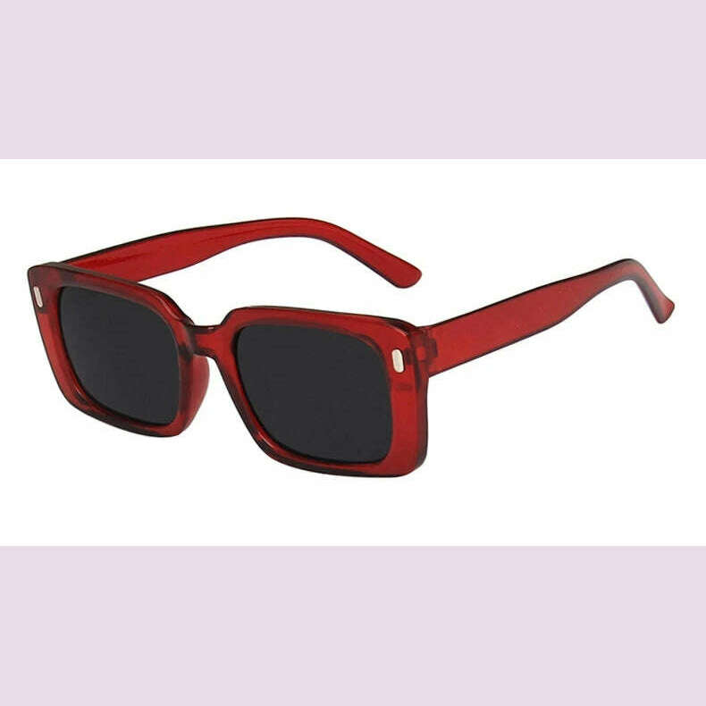 KIMLUD, Vintage Yellow Rectangle Sunglasses Women Fashion Design Rivet Sun Glasses For Ladies Classic Square Shades Eyewear UV400, Red Gray / other, KIMLUD APPAREL - Womens Clothes