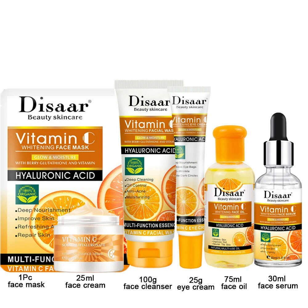 KIMLUD, Vitamin C Essence Moisturizing Whitening Cream Anti Wrinkle Eye Cream Care Firming Nourishing Korean Cosmetics Skin Care Set, VC 6Pcs Set / CHINA, KIMLUD APPAREL - Womens Clothes