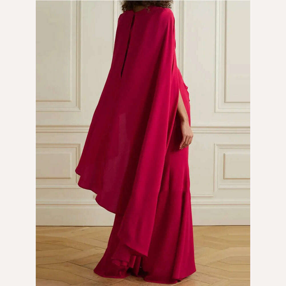 VKBN News Party Evening Dresses Women Casual Lantern Sleeve Wine Red Diagonal Collar Banquet Maxi Wedding Dresses for Female - KIMLUD