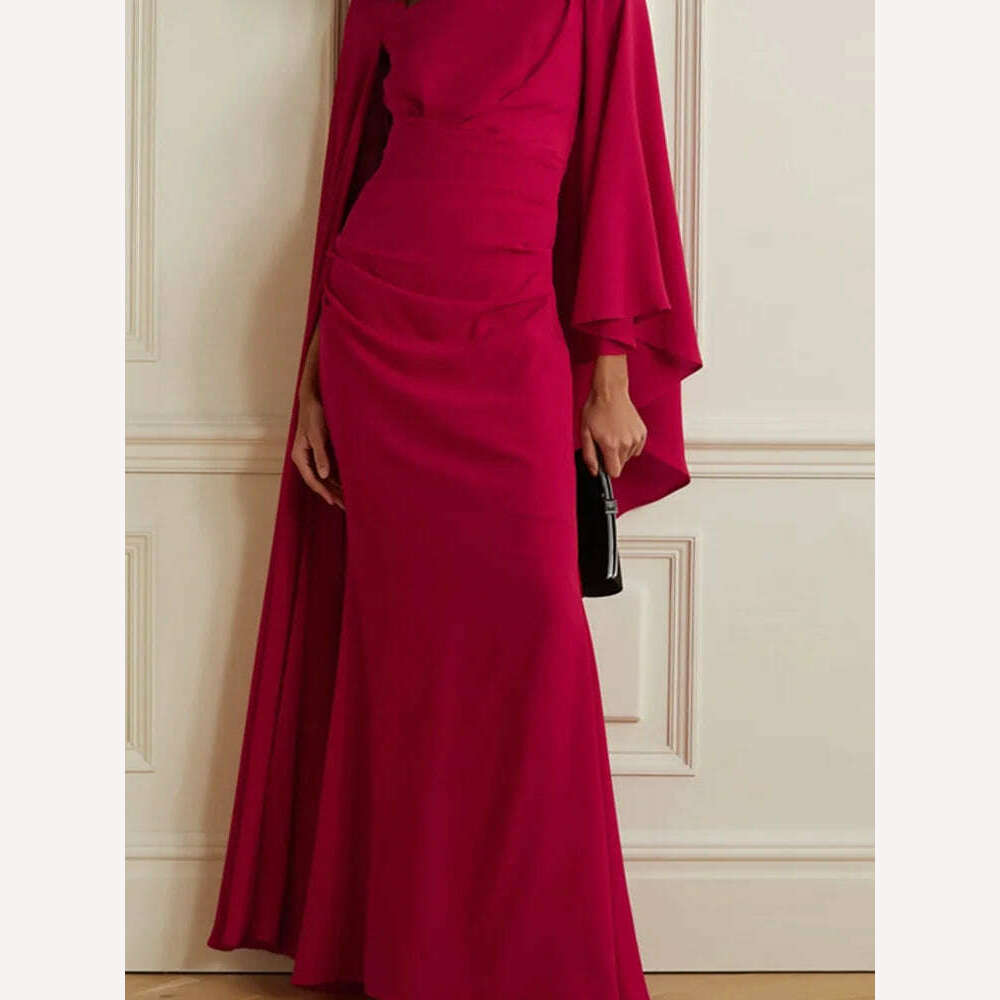 KIMLUD, VKBN News Party Evening Dresses Women Casual Lantern Sleeve Wine Red Diagonal Collar Banquet Maxi Wedding Dresses for Female, KIMLUD Womens Clothes