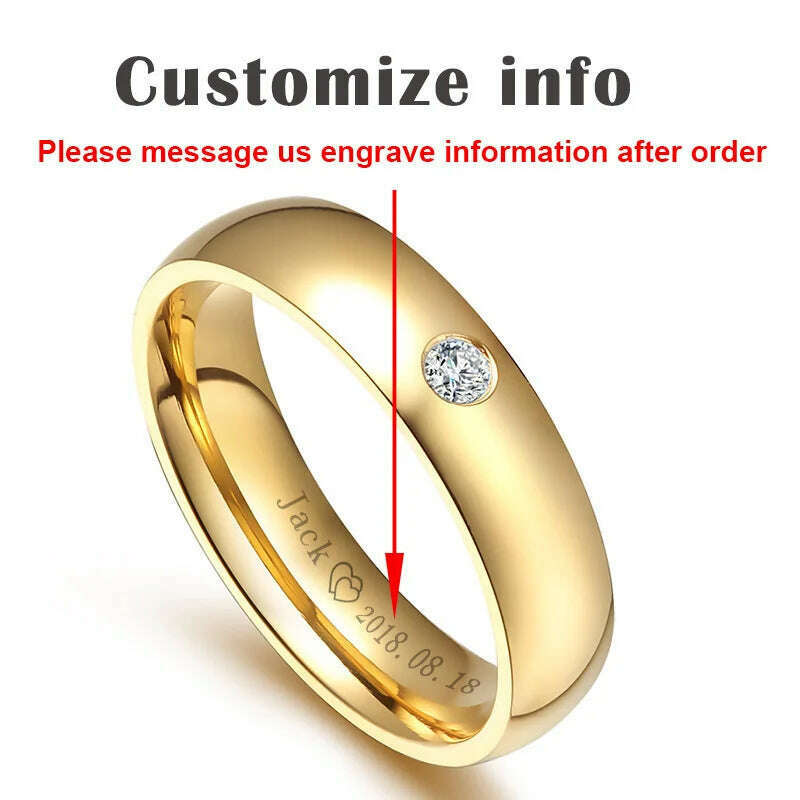 KIMLUD, Vnox Classic Wedding Rings for Women Men Gold Color Stainless Steel Couple Band Anniversary Personalized Name Lovers Gift, Personalize Women / 14, KIMLUD Women's Clothes