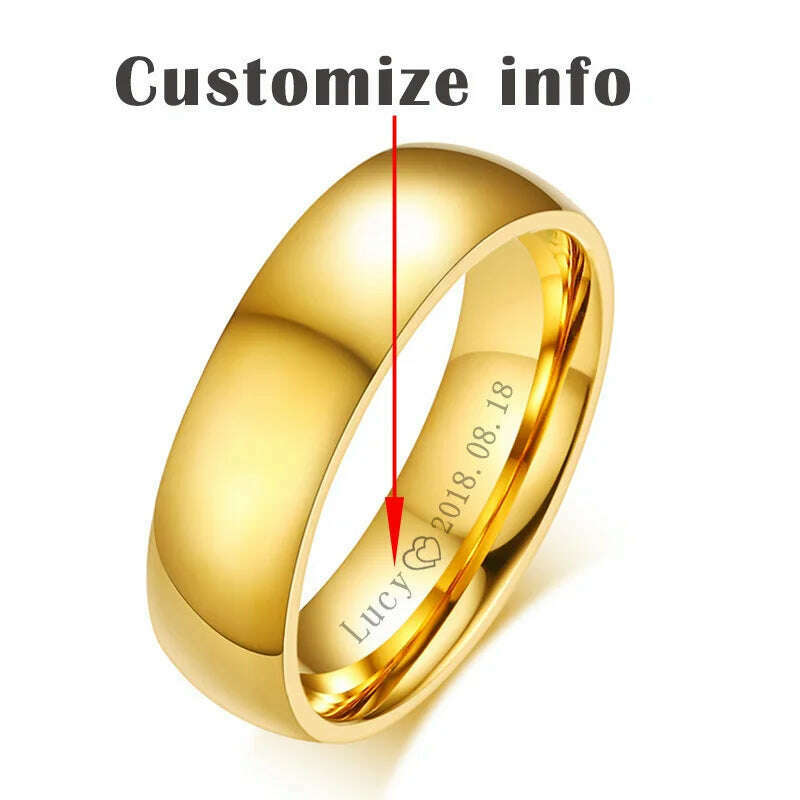KIMLUD, Vnox Classic Wedding Rings for Women Men Gold Color Stainless Steel Couple Band Anniversary Personalized Name Lovers Gift, Personalize Men / 14, KIMLUD Women's Clothes