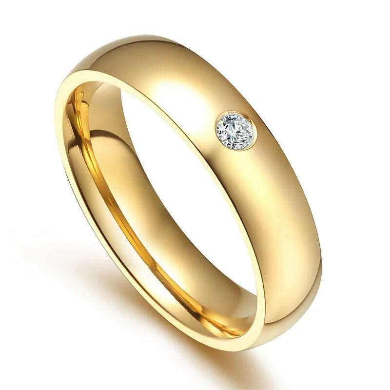 KIMLUD, Vnox Classic Wedding Rings for Women Men Gold Color Stainless Steel Couple Band Anniversary Personalized Name Lovers Gift, for Women / 14, KIMLUD Women's Clothes
