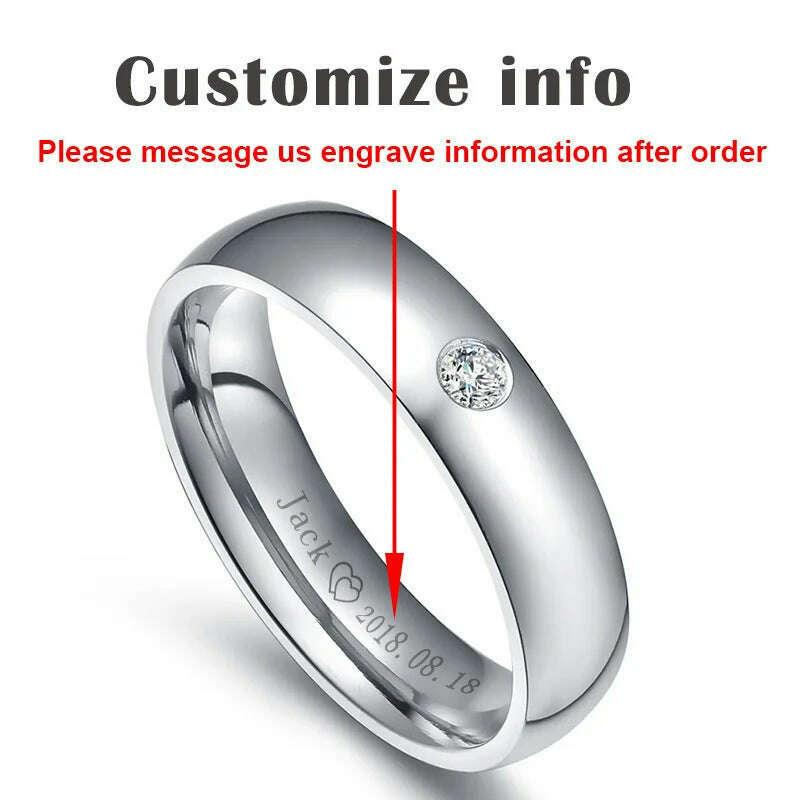 KIMLUD, Vnox Classic Wedding Rings for Women Men Gold Color Stainless Steel Couple Band Anniversary Personalized Name Lovers Gift, Custom Women silver / 5, KIMLUD Women's Clothes