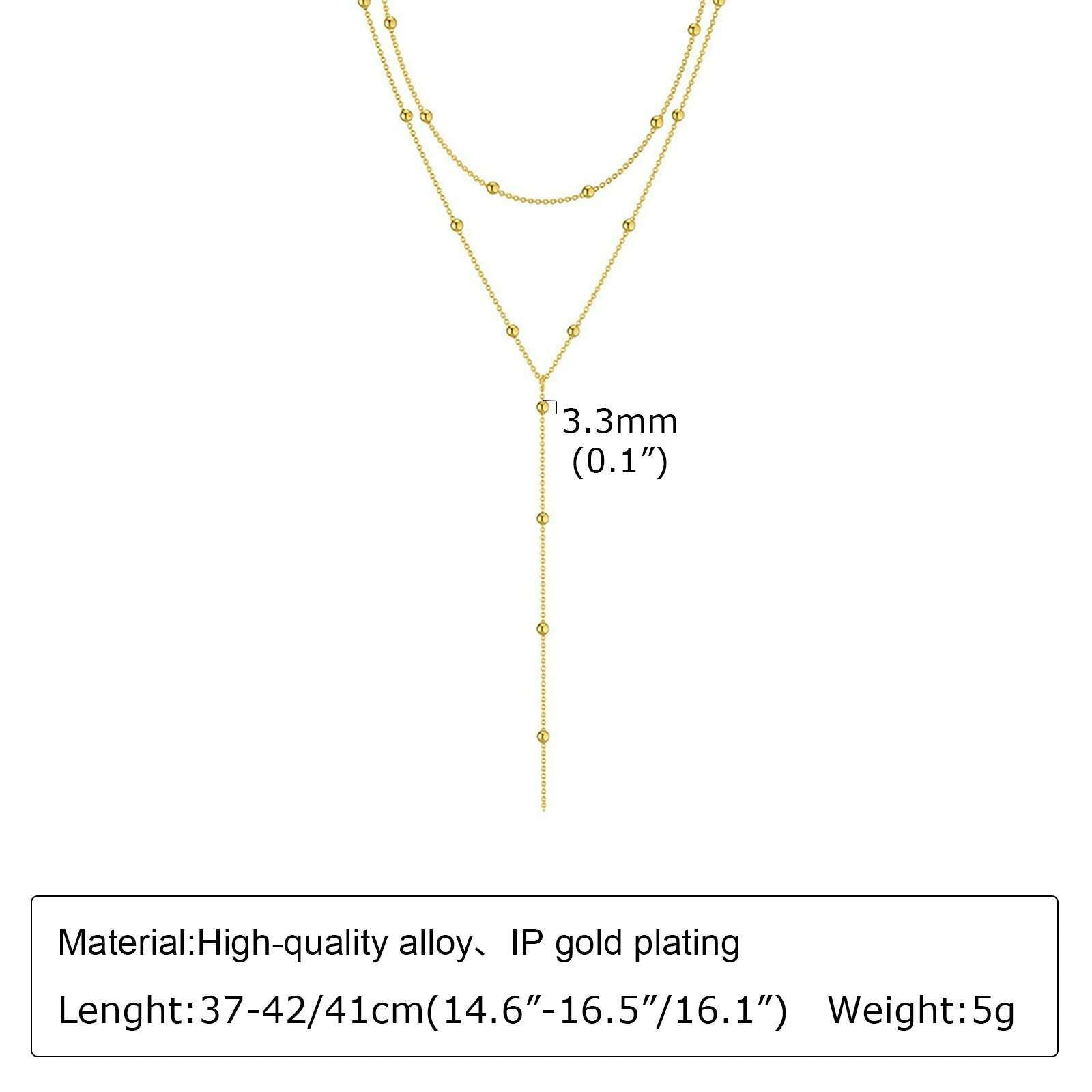 KIMLUD, Vnox Layering Necklaces for Women, Gold Color Sexy Y Necklaces, Stainless Steel Rosary Chain, Layered Beads Choker, NC-1476G, KIMLUD Women's Clothes
