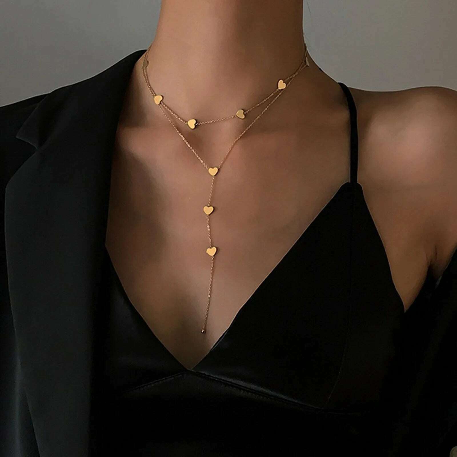 KIMLUD, Vnox Layering Necklaces for Women, Gold Color Sexy Y Necklaces, Stainless Steel Rosary Chain, Layered Beads Choker, KIMLUD Women's Clothes