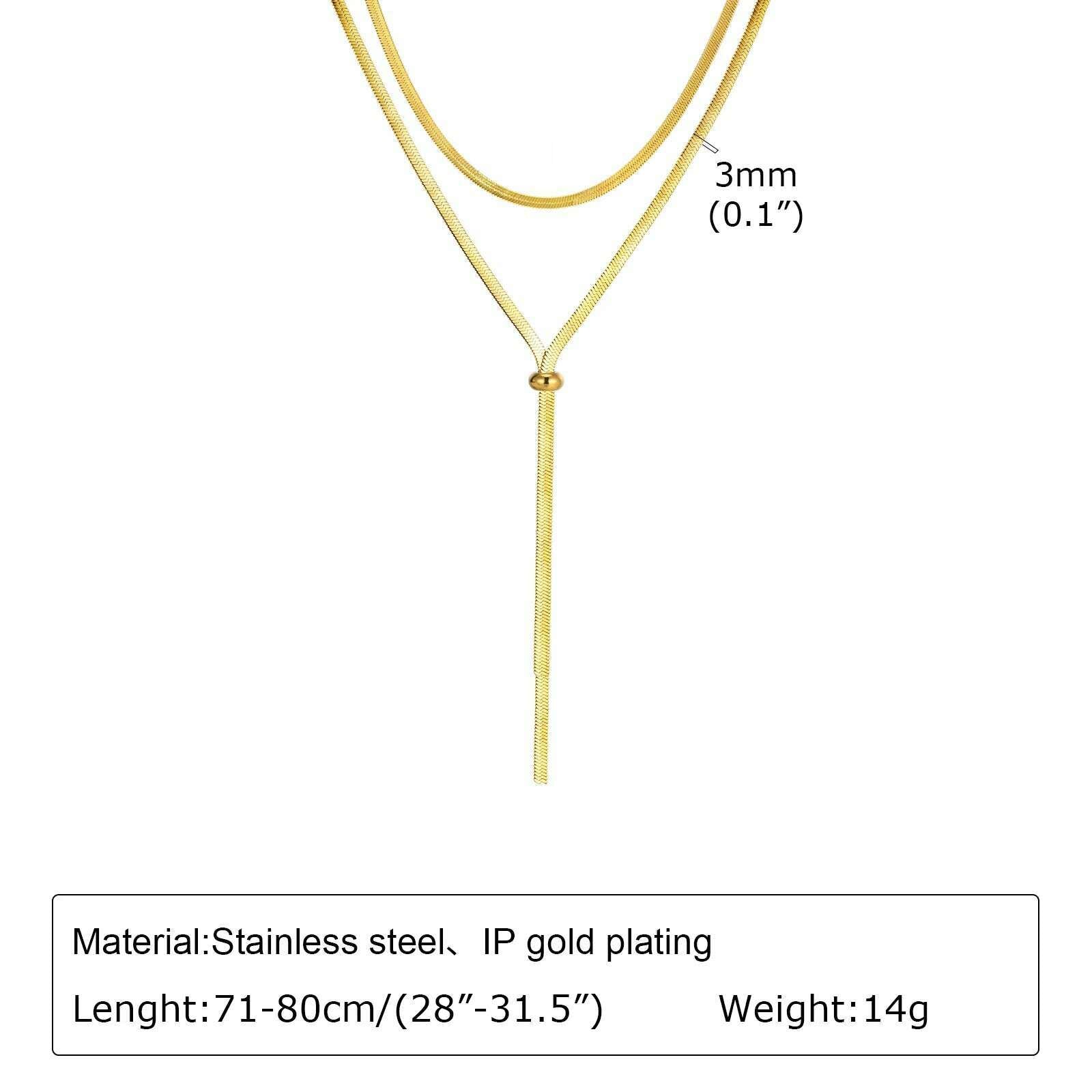 KIMLUD, Vnox Layering Necklaces for Women, Gold Color Sexy Y Necklaces, Stainless Steel Rosary Chain, Layered Beads Choker, NC-1487G, KIMLUD Womens Clothes
