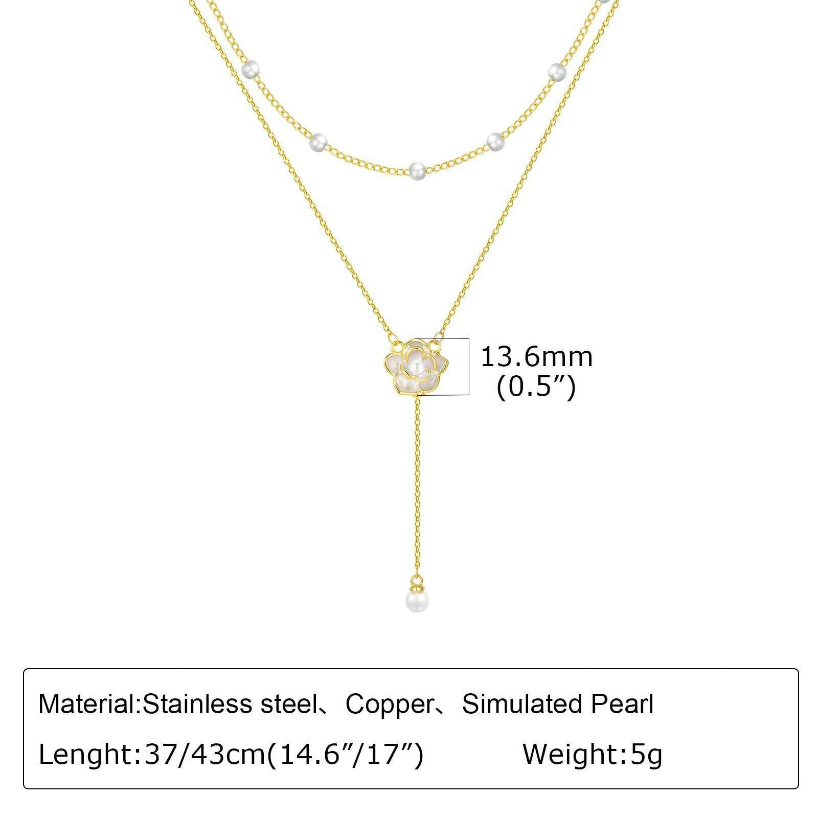 KIMLUD, Vnox Layering Necklaces for Women, Gold Color Sexy Y Necklaces, Stainless Steel Rosary Chain, Layered Beads Choker, NC-1481G, KIMLUD Women's Clothes