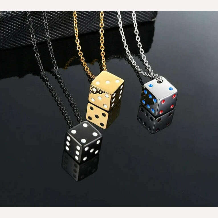 KIMLUD, Vnox Men's Cool Cube Dice Style Necklaces Stainless Steel Male Lucky Gifts for Him Jewelry, KIMLUD Women's Clothes