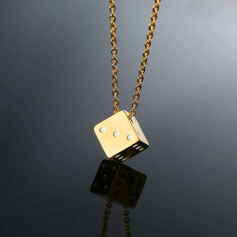 KIMLUD, Vnox Men's Cool Cube Dice Style Necklaces Stainless Steel Male Lucky Gifts for Him Jewelry, KIMLUD Womens Clothes