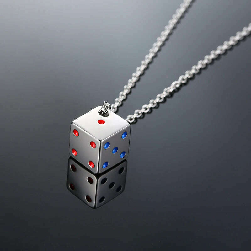 KIMLUD, Vnox Men's Cool Cube Dice Style Necklaces Stainless Steel Male Lucky Gifts for Him Jewelry, KIMLUD Womens Clothes