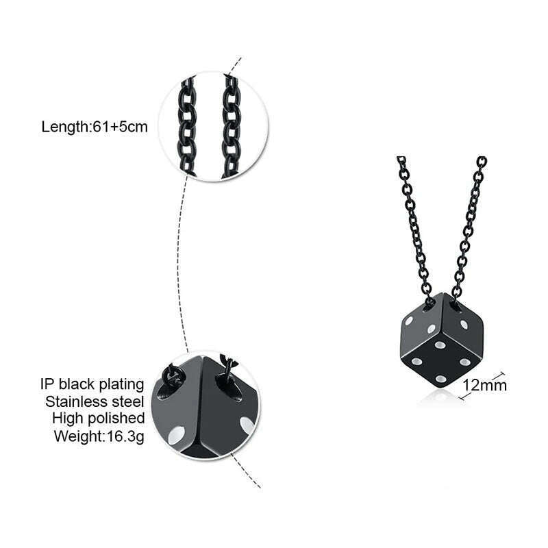 KIMLUD, Vnox Men's Cool Cube Dice Style Necklaces Stainless Steel Male Lucky Gifts for Him Jewelry, KIMLUD Womens Clothes