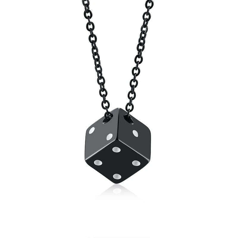 KIMLUD, Vnox Men's Cool Cube Dice Style Necklaces Stainless Steel Male Lucky Gifts for Him Jewelry, Black Color, KIMLUD Womens Clothes