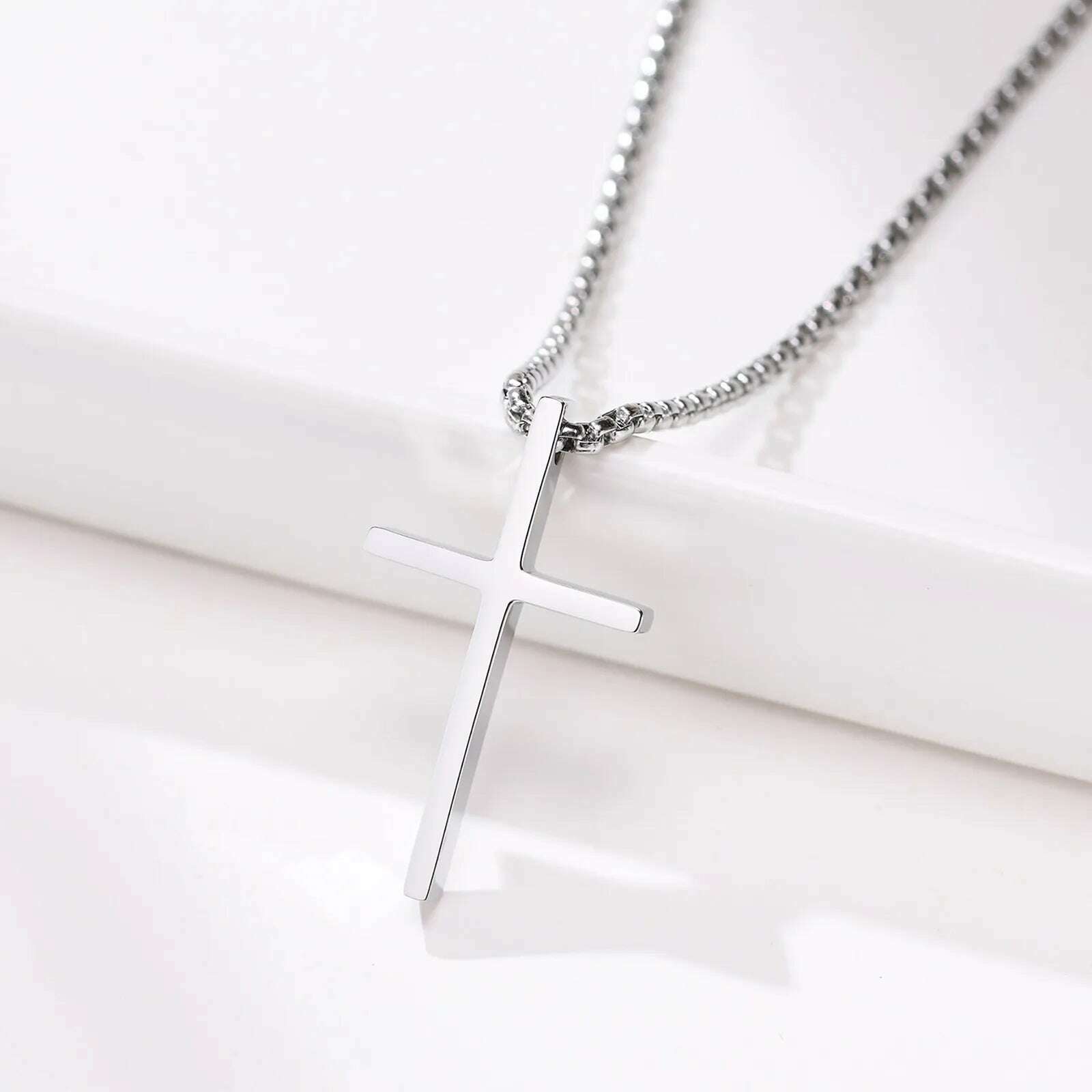 KIMLUD, Vnox Mens Cross Necklaces, Stainless Steel Layered Plain Cross Pendant, Rope Box Chain Necklace, Simple Prayer Jesus Collar, NC-1035S, KIMLUD Women's Clothes