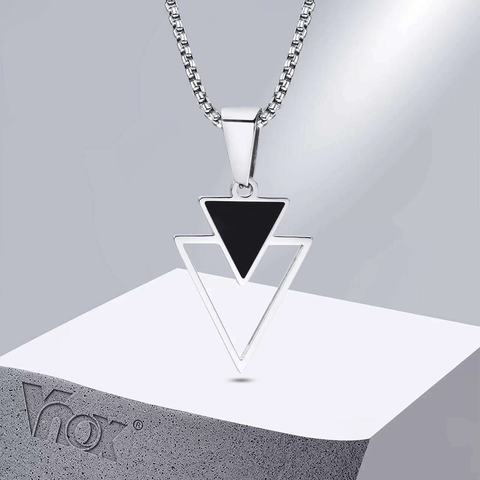 KIMLUD, Vnox New Fashion Triangle Pendant Necklace for Men Boys, Minimalist Stainless Steel Hollow Geometric Collar Male Jewelry Gift, KIMLUD Women's Clothes