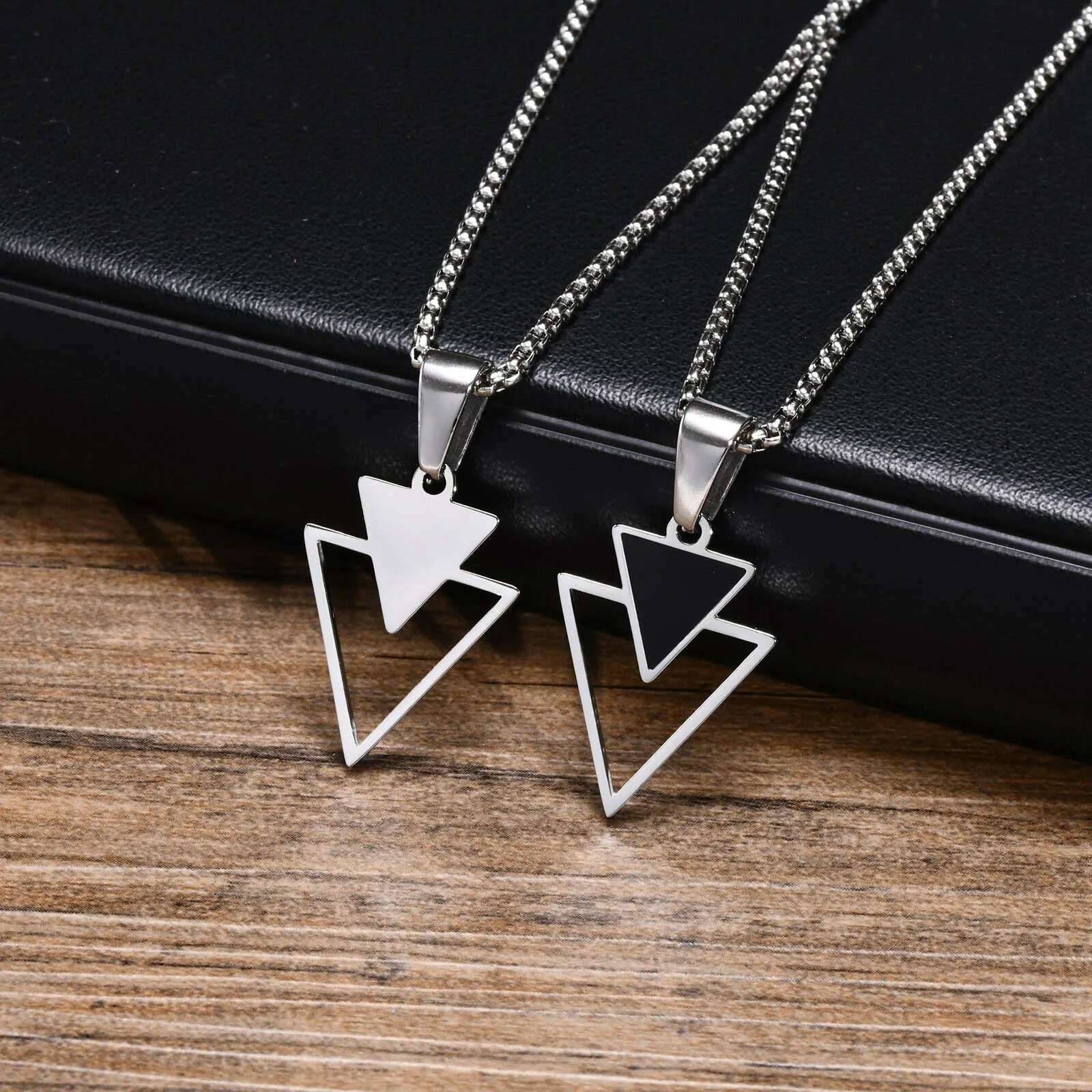 KIMLUD, Vnox New Fashion Triangle Pendant Necklace for Men Boys, Minimalist Stainless Steel Hollow Geometric Collar Male Jewelry Gift, PN-1834S / 45cm, KIMLUD Women's Clothes