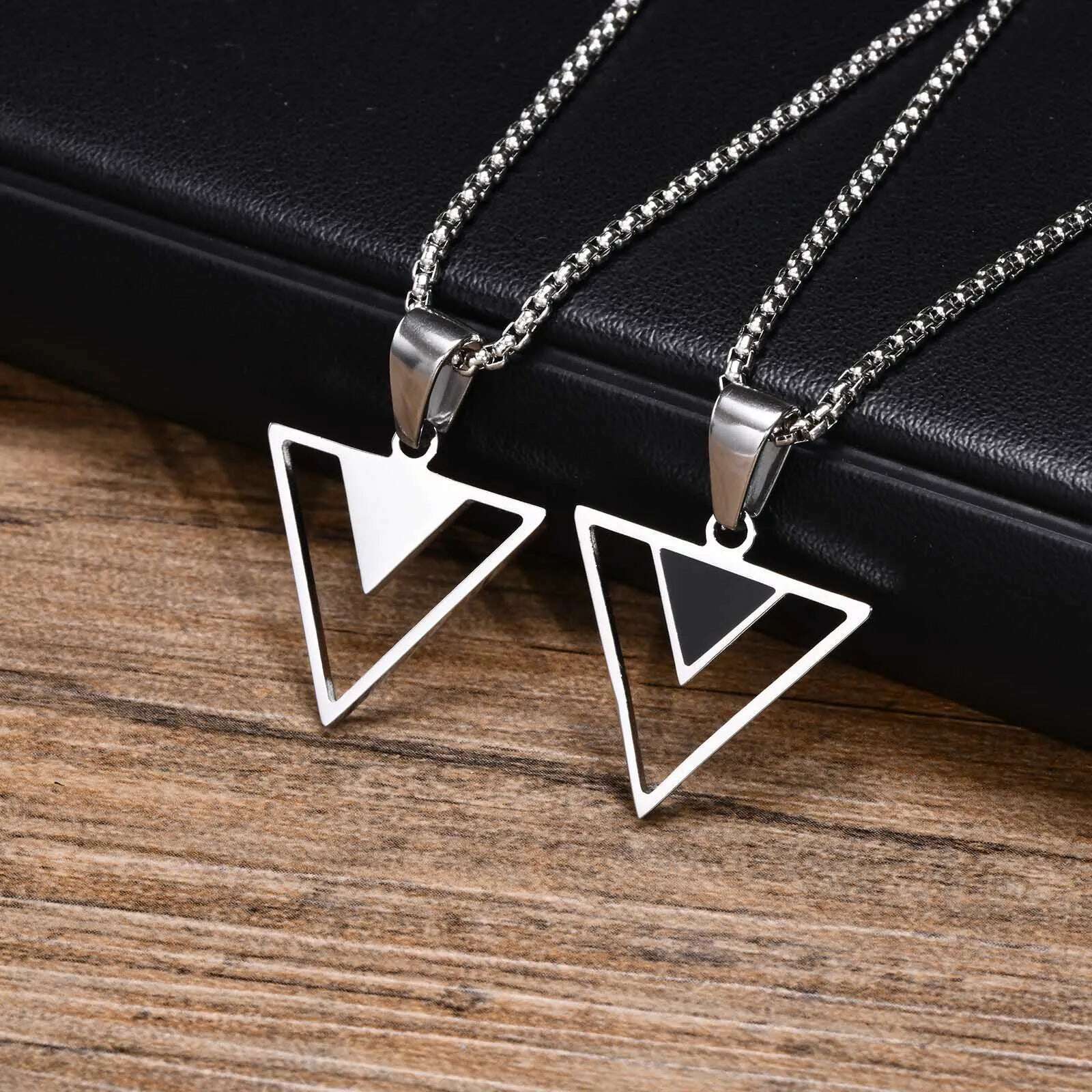 KIMLUD, Vnox New Fashion Triangle Pendant Necklace for Men Boys, Minimalist Stainless Steel Hollow Geometric Collar Male Jewelry Gift, PN-1835S / 70cm, KIMLUD Women's Clothes