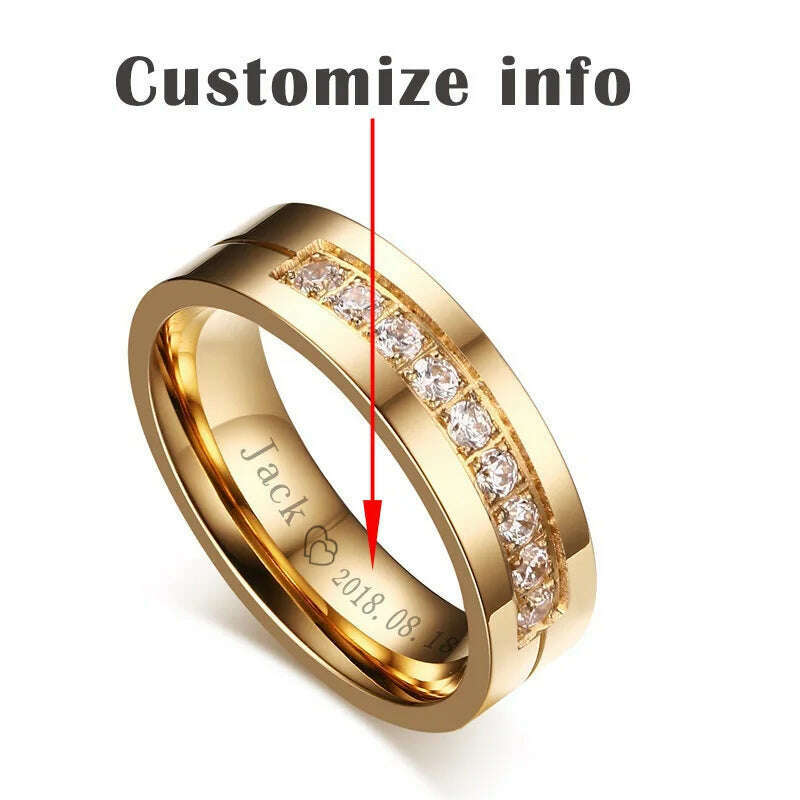 KIMLUD, Vnox Trendy Wedding Bands Rings for Women / Men Love Gift Gold-color Stainless Steel CZ Promise Couple Jewelry, Personalize Women / 5, KIMLUD Womens Clothes