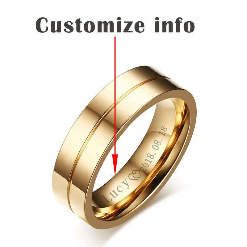 KIMLUD, Vnox Trendy Wedding Bands Rings for Women / Men Love Gift Gold-color Stainless Steel CZ Promise Couple Jewelry, Personalize Men / 12, KIMLUD Womens Clothes