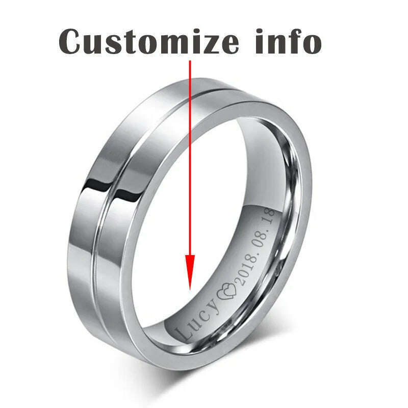 KIMLUD, Vnox Trendy Wedding Bands Rings for Women / Men Love Gift Gold-color Stainless Steel CZ Promise Couple Jewelry, custom men silver / 7, KIMLUD Womens Clothes