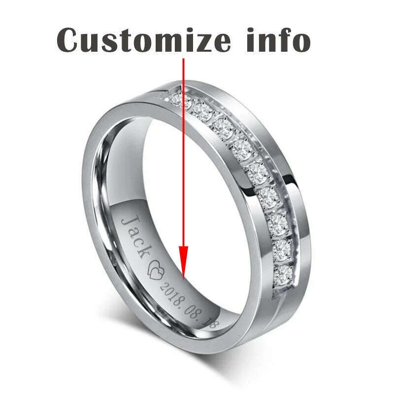 KIMLUD, Vnox Trendy Wedding Bands Rings for Women / Men Love Gift Gold-color Stainless Steel CZ Promise Couple Jewelry, custom women silver / 6, KIMLUD Womens Clothes