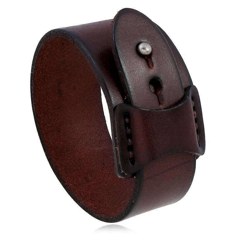 KIMLUD, VOQ Punk Geometric Design Black with Brown Genuine Leather Wristband Cuff Bracelet for Unisex Jewelry Creative Gifts pulseras, Brown, KIMLUD APPAREL - Womens Clothes