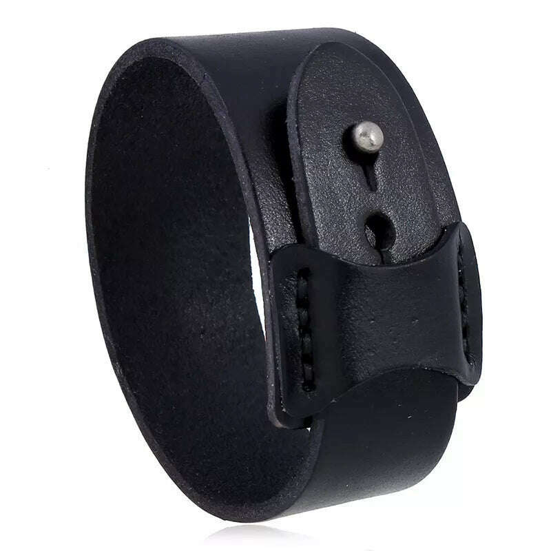 KIMLUD, VOQ Punk Geometric Design Black with Brown Genuine Leather Wristband Cuff Bracelet for Unisex Jewelry Creative Gifts pulseras, Black, KIMLUD Womens Clothes